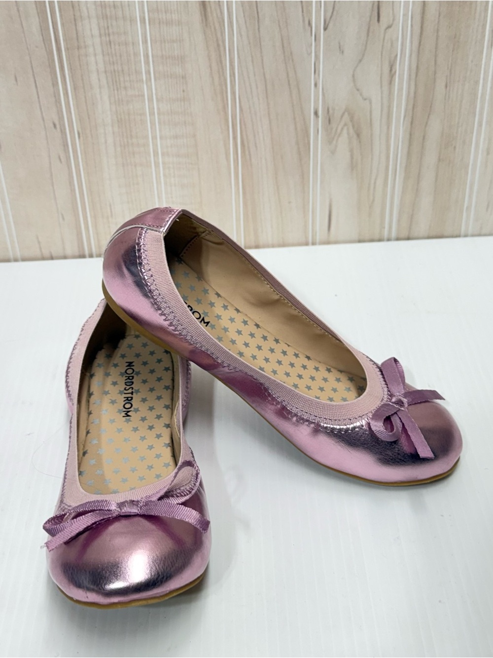 Nordstrom Metallic Pink Bow Ballet Flats